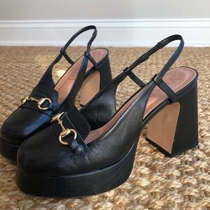 Vicenza Black Leather Horsebit Slingback Platforms. Size 40 or 9